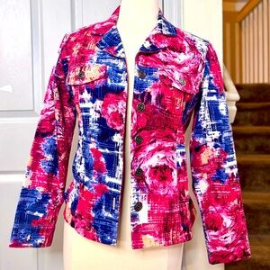 Chico’s Button Up Lightweight Utility Jacket Women’s Sz 0 Small Patriotic Vintag